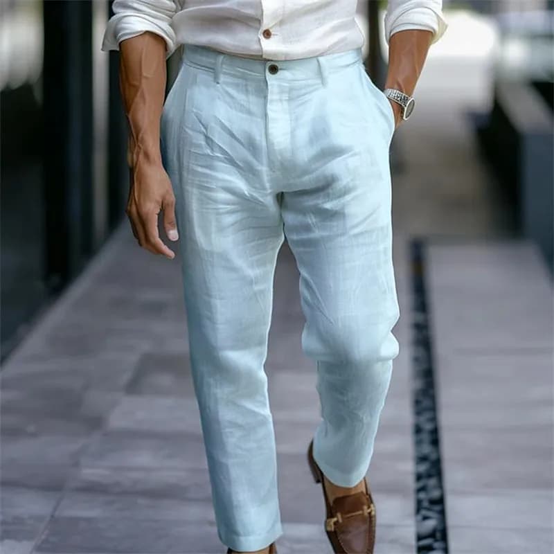 Tailored Trousers Linen Blend — 浅蓝色