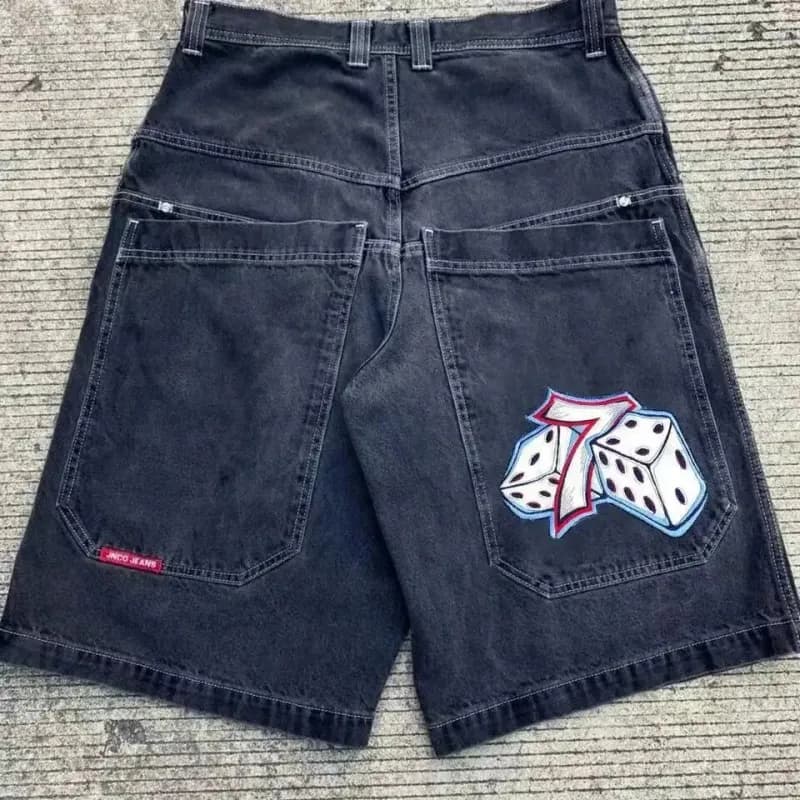 Denim Shorts Embroidered Bear — D01 black gray