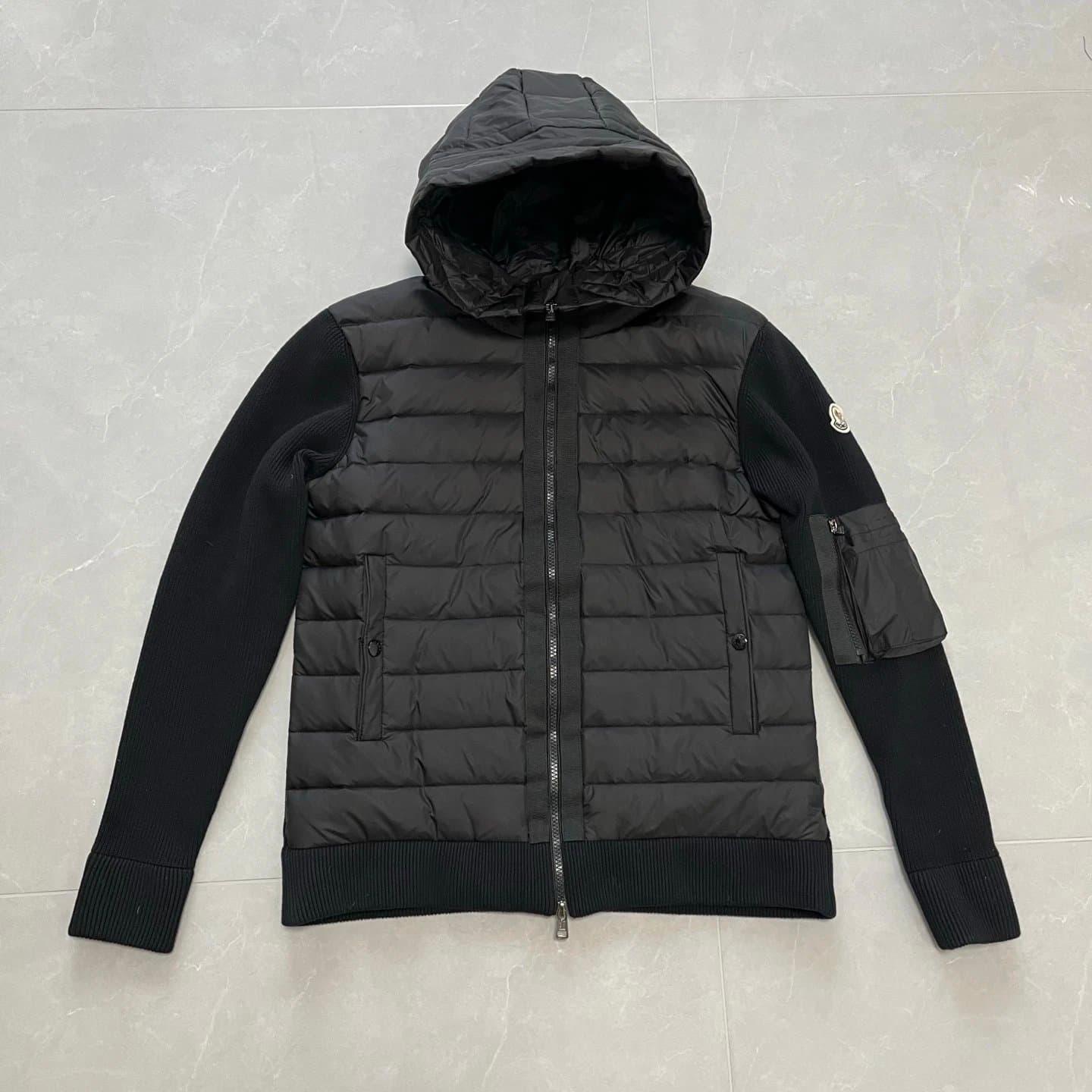 Moncler Hybrid Puffer Jacket Knit-Sleeve Hooded