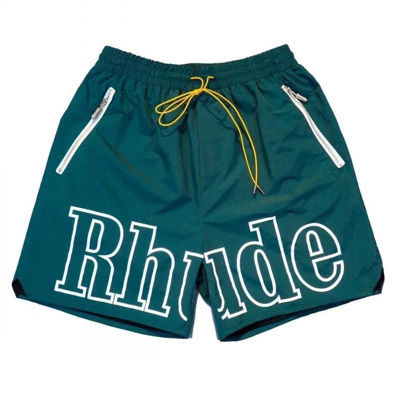 Rhude Logo Shorts Black with Yellow Drawstring — 1087005SJL