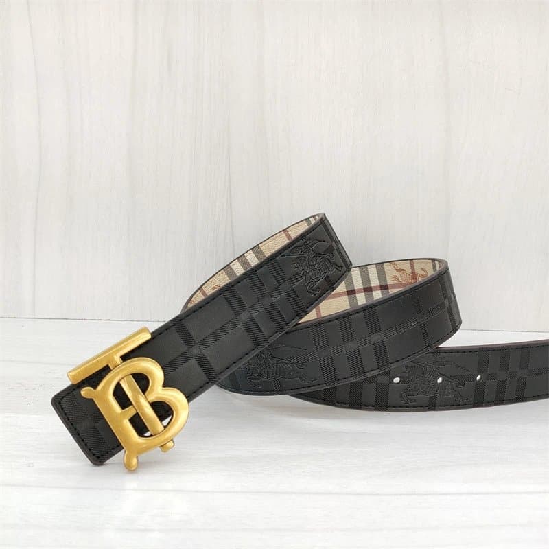 Burberry Monogram Check Belt Reversible — 上TB黑压花古铜