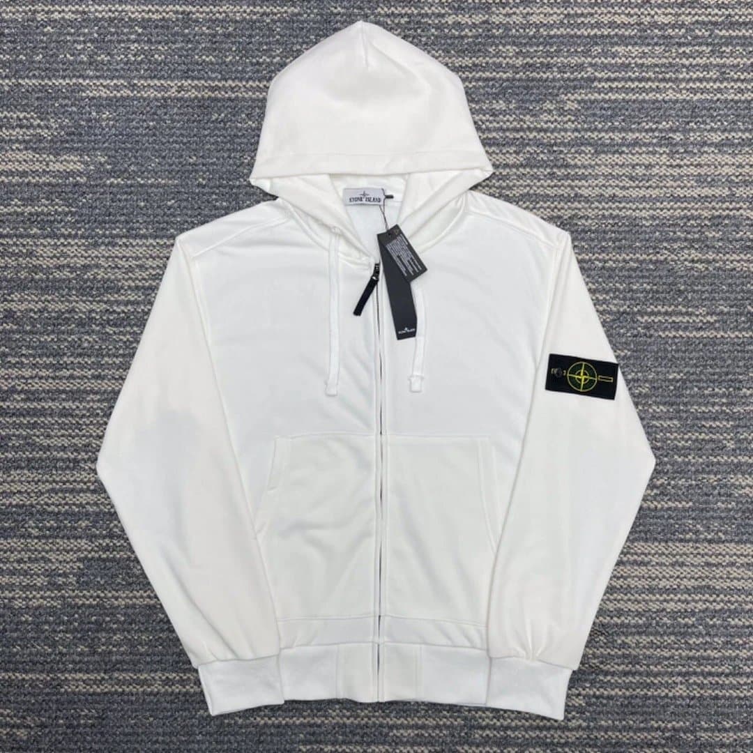 Stone Island Zip-Up Hoodie Light Blue — 连帽白色