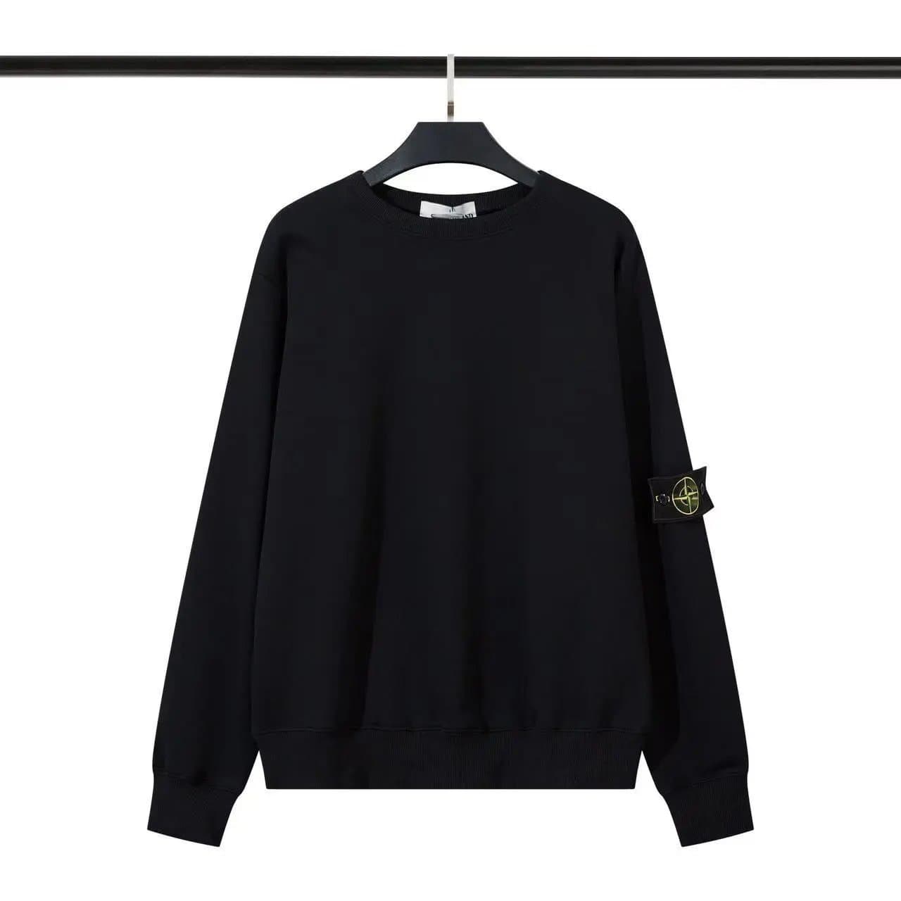 Stone Island Crewneck Sweatshirt Solid — 黑色加绒