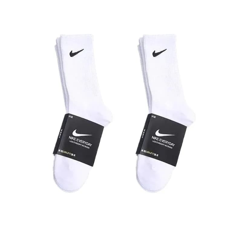 Nike Everyday Lightweight Crew Black Swoosh — 两对白色长款