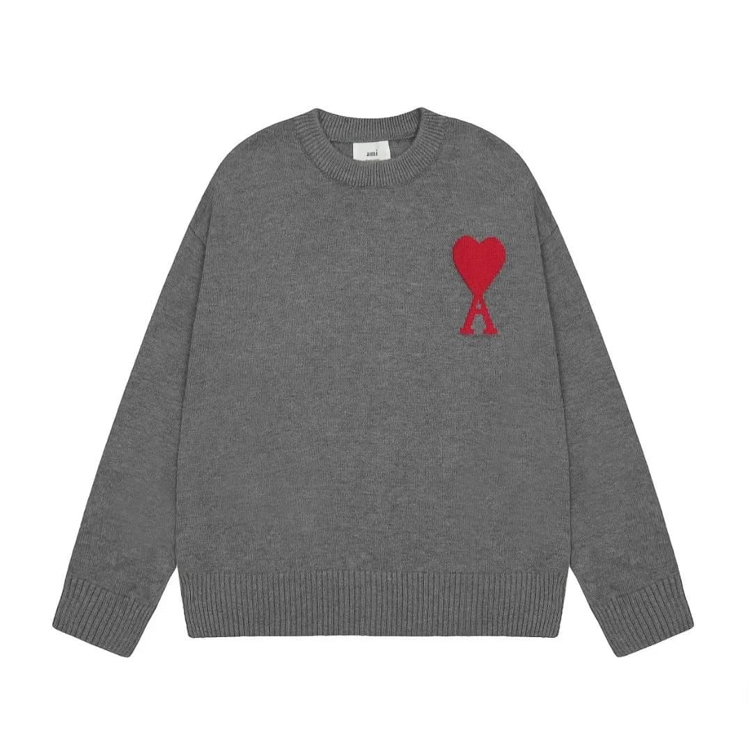AMI Paris Crewneck Sweater Heart Logo — 深灰色