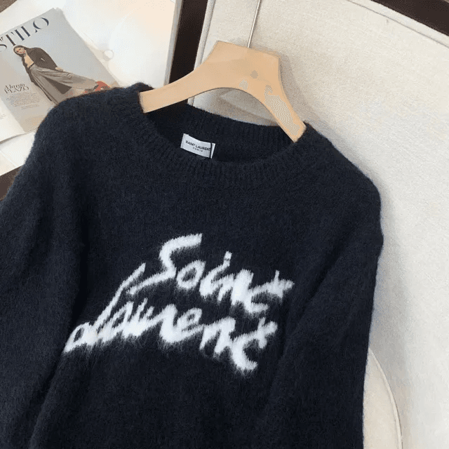 Saint Laurent Knit Sweater YSL Logo Intarsia
