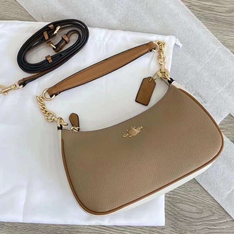 Coach Shoulder Bag Two-Tone Leather