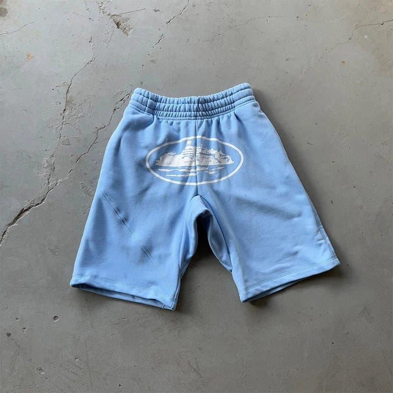 Corteiz Logo Shorts Green Script — 浅蓝色短裤（印白图）