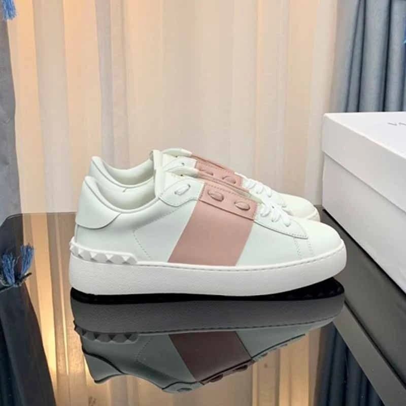 Valentino Rockstud Low White Pink Stripe