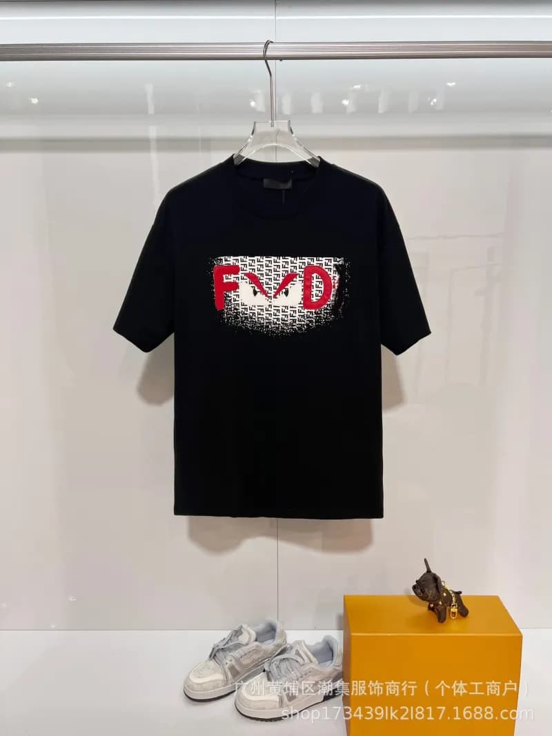 Fendi Logo Print T-Shirt FF Patchwork — 黑色5