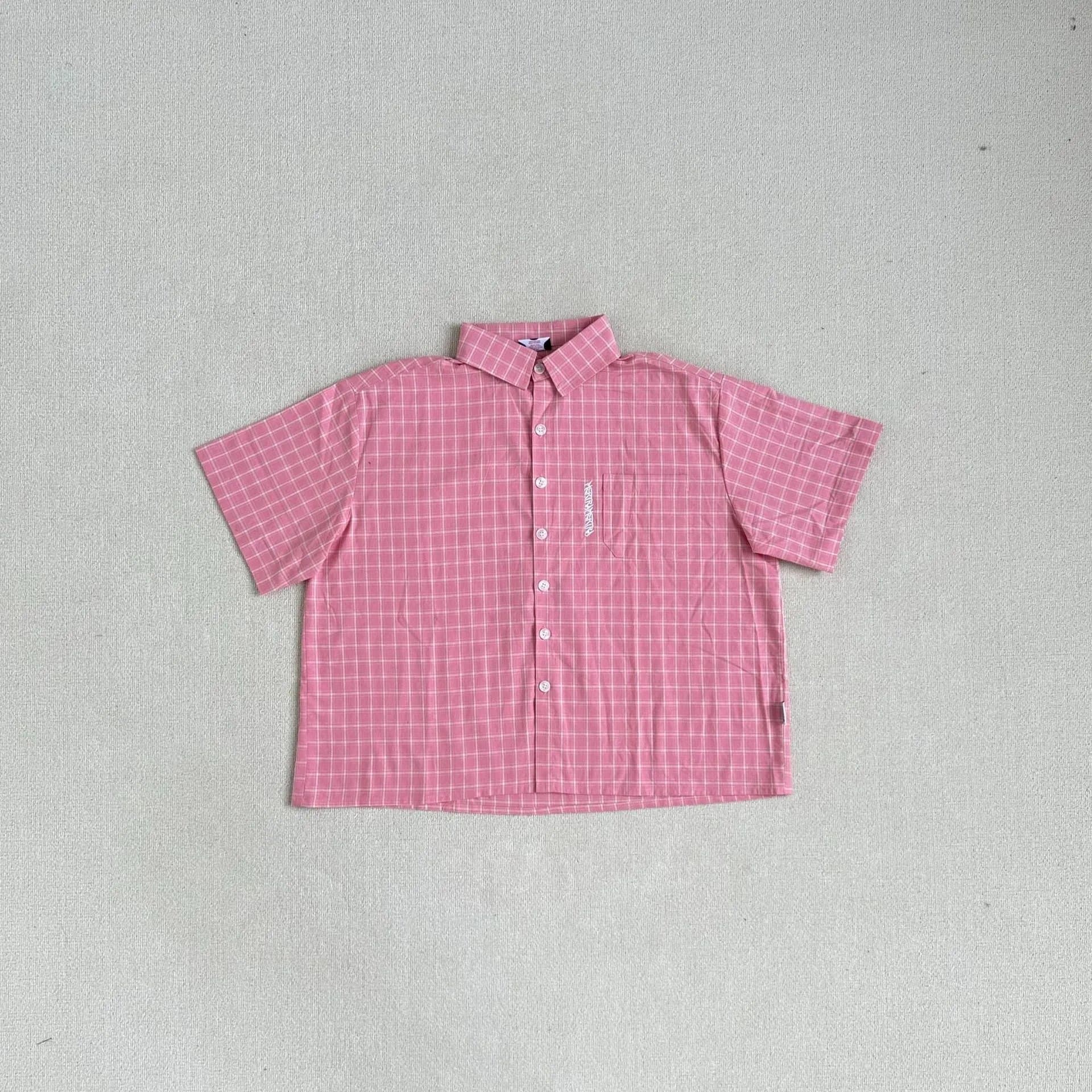 Palace Short-Sleeve Button-Up Shirt Pink Grid Check