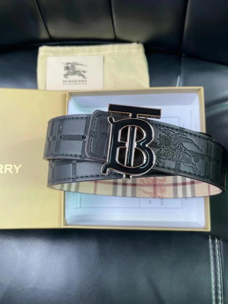 Burberry TB Monogram Belt Checkered Leather