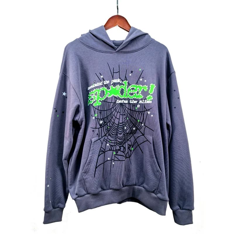 Sp5der Hooded Sweatshirt Spider Web Logo — 965灰色