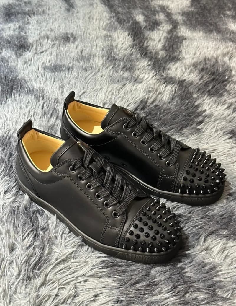 Christian Louboutin Louis Junior Spikes Black Leather with Studs