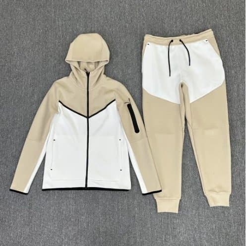 Nike Tech Fleece Hoodie and Joggers Beige/White Colorblock