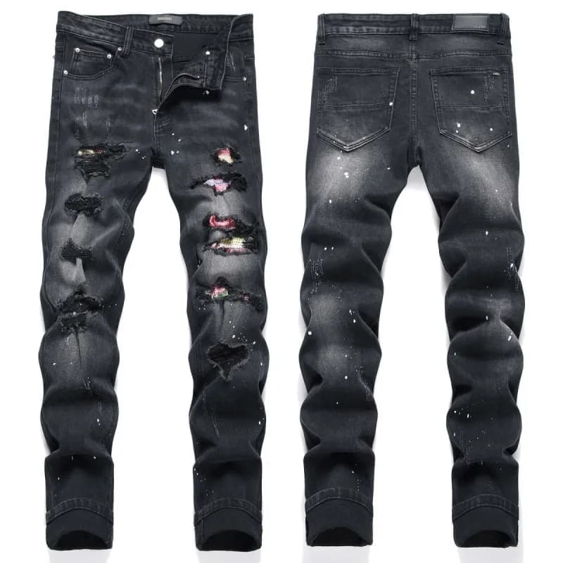 Distressed Slim Fit Jeans Paint Splatter & Ripped