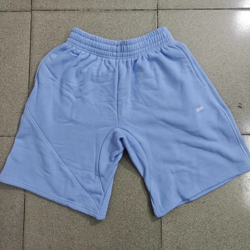 Hoodie and Joggers Set Heather Grey with Black Zip and Pocket Trim — Sky blue shorts
