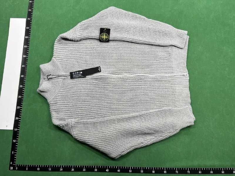 Stone Island Ribbed Zip-Up Sweater Light Grey