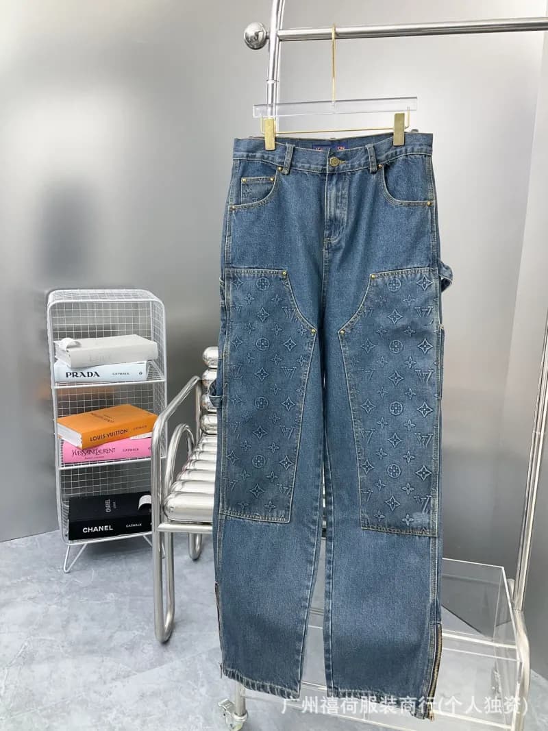 Louis Vuitton Denim Trousers Monogram-Embossed Patchwork