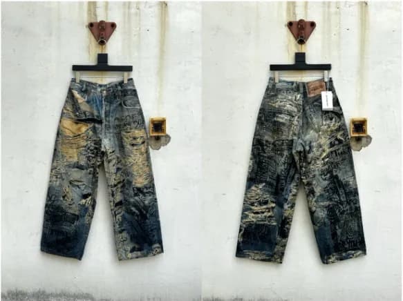Acne Studios Distressed Print Jeans Multi-Print Patchwork