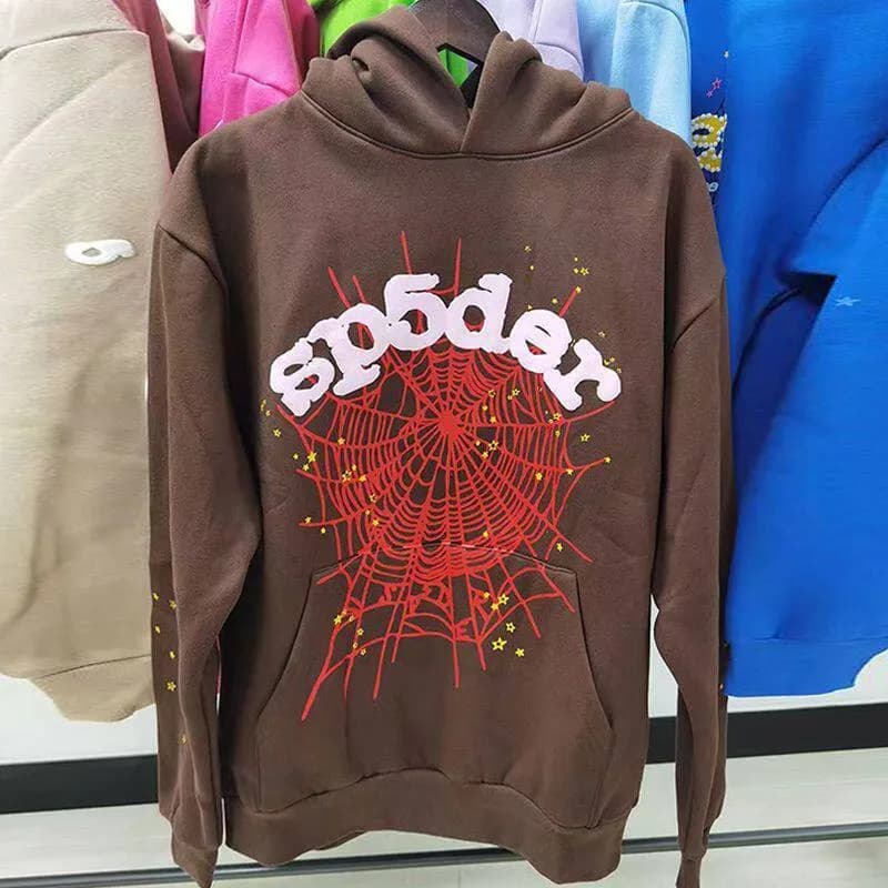 Sp5der Hoodie Spider Web Rhinestone — 深棕色