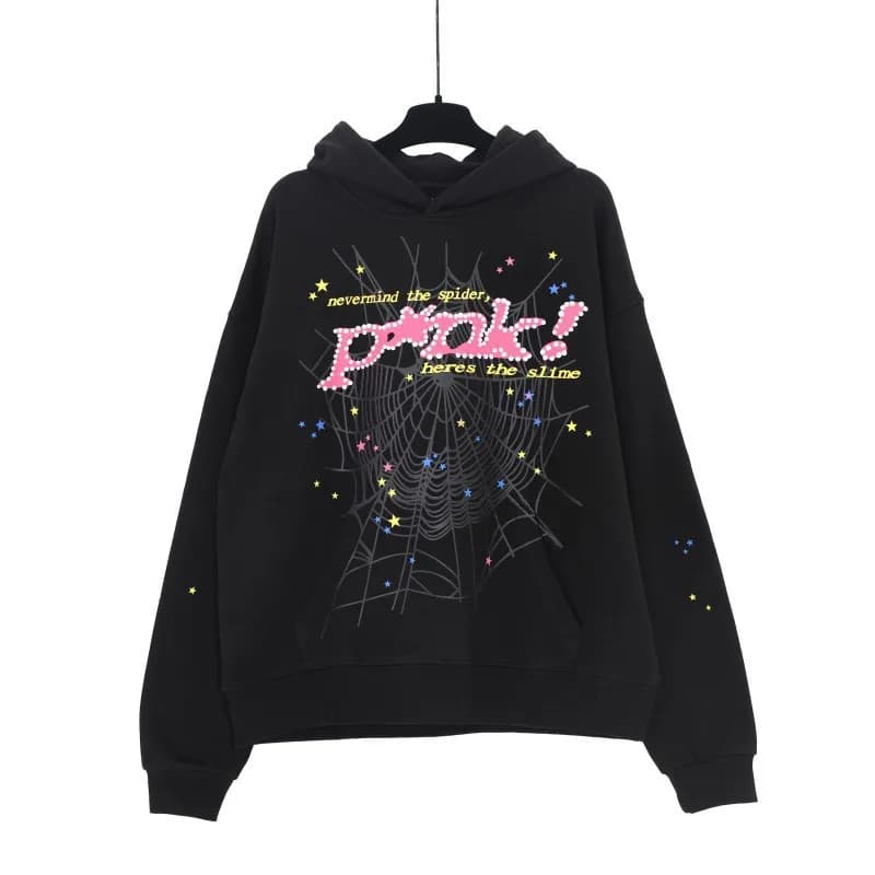 Sp5der Hooded Sweatshirt Star Print Logo — 142# 黑色