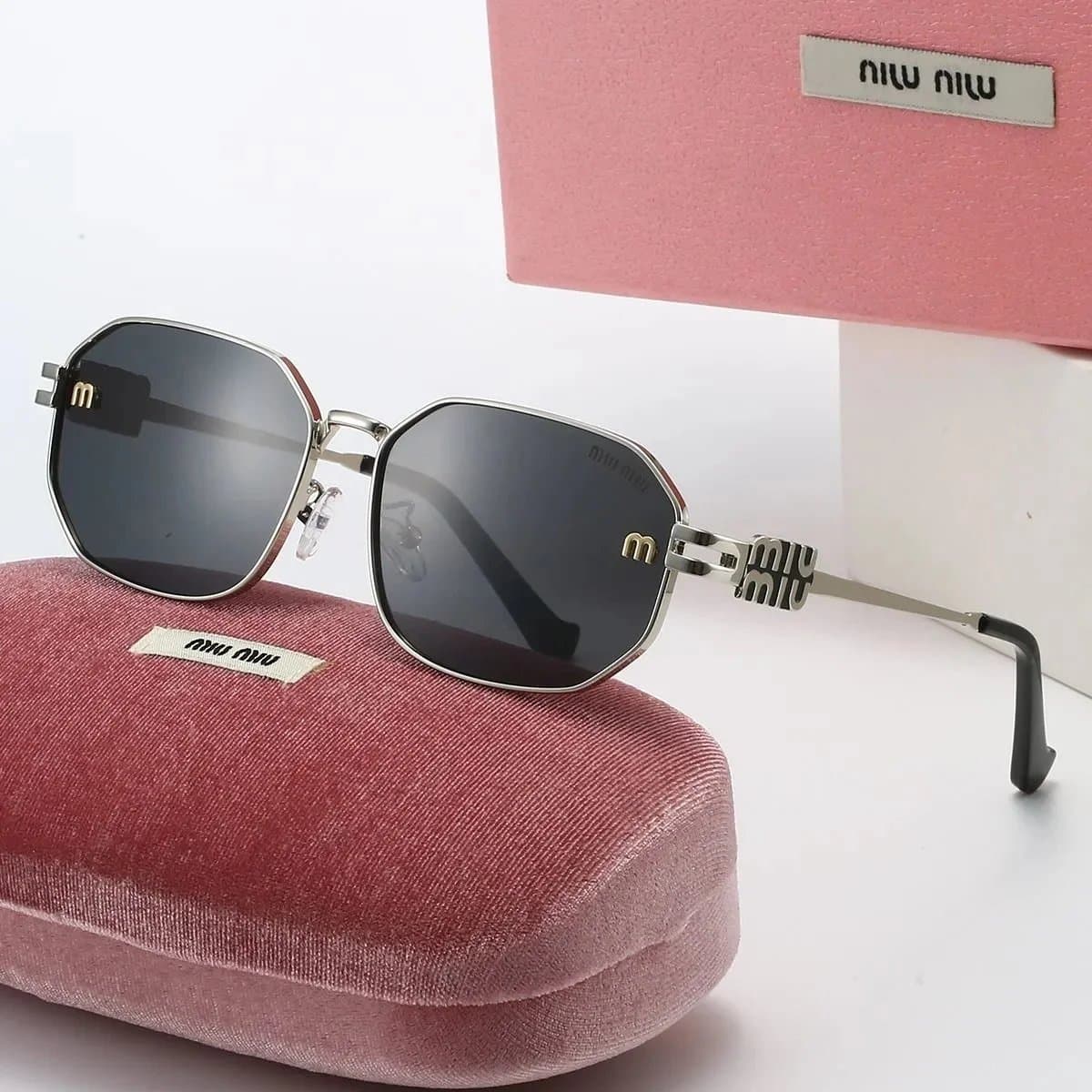 Miu Miu Sunglasses Octagonal Frame with Logo Temples — 2