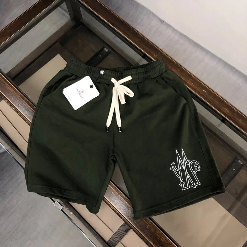 Moncler Logo-Embroidered Shorts Olive Green