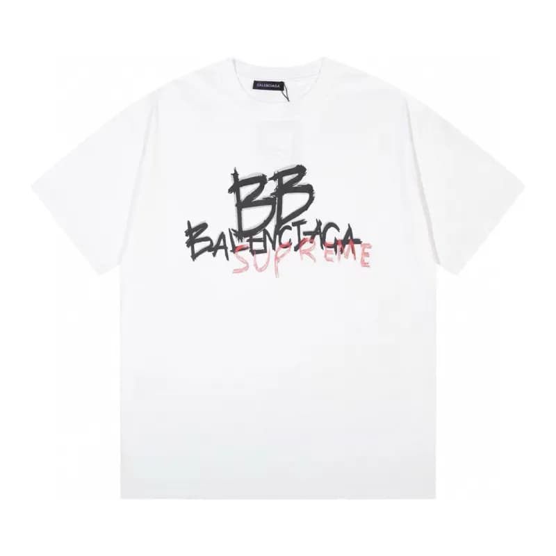 Balenciaga Logo Print T-Shirt Distressed White Logo — 白色F161
