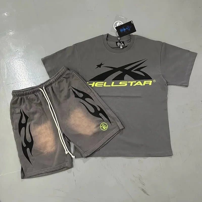 Hellstar Graphic Tee & Shorts Set Flame Print