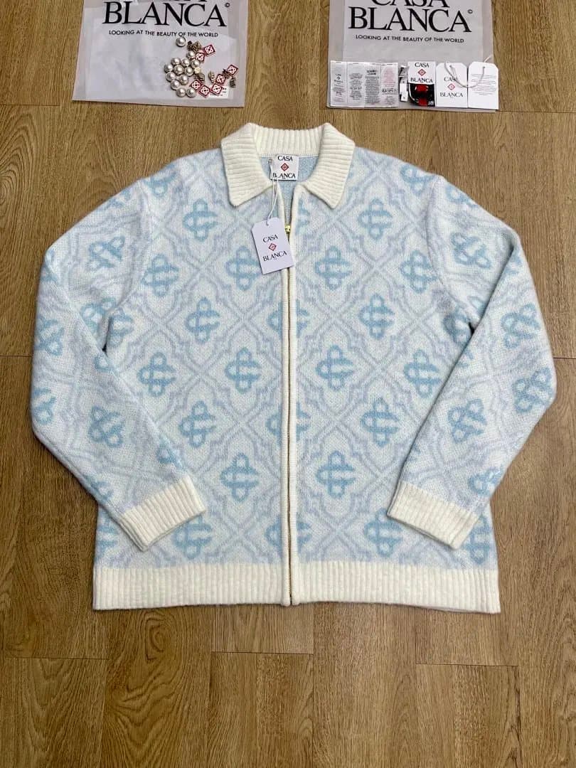 Casablanca Zip-Up Cardigan Logo Pattern