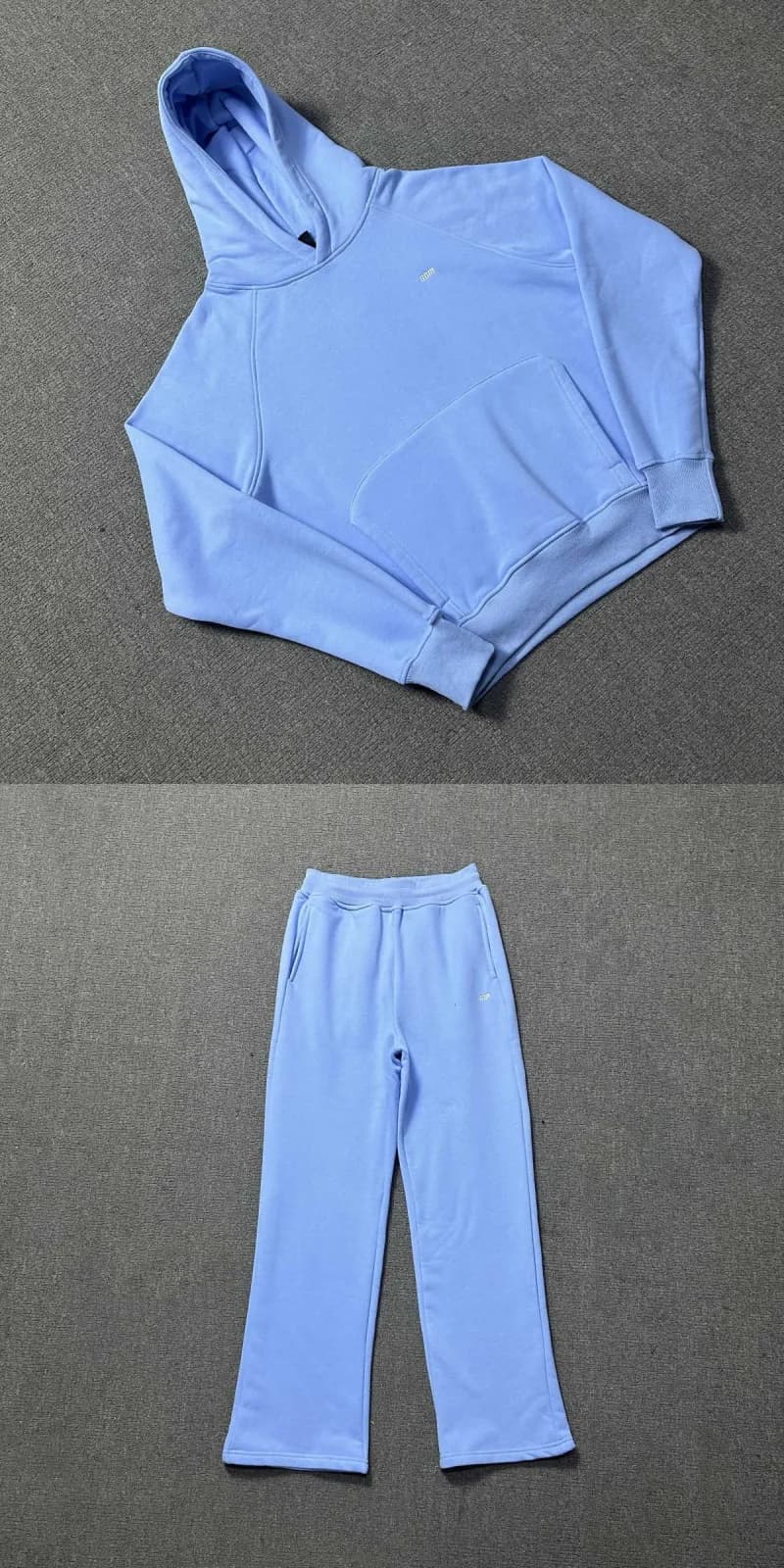 Hoodie and Joggers Set Heather Grey with Black Zip and Pocket Trim — Blue suit