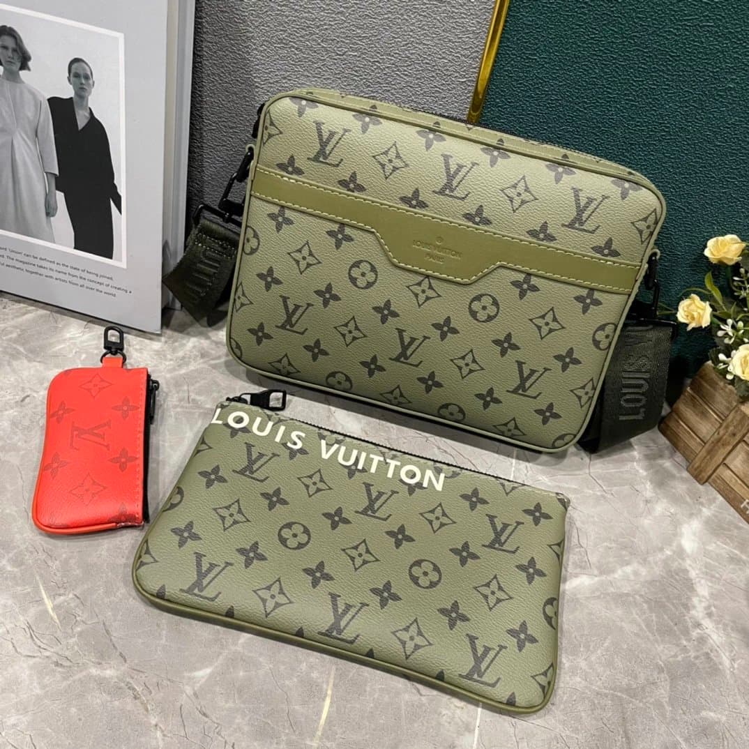Louis Vuitton Monogram Canvas Bag Set Olive Green with Grey Monogram