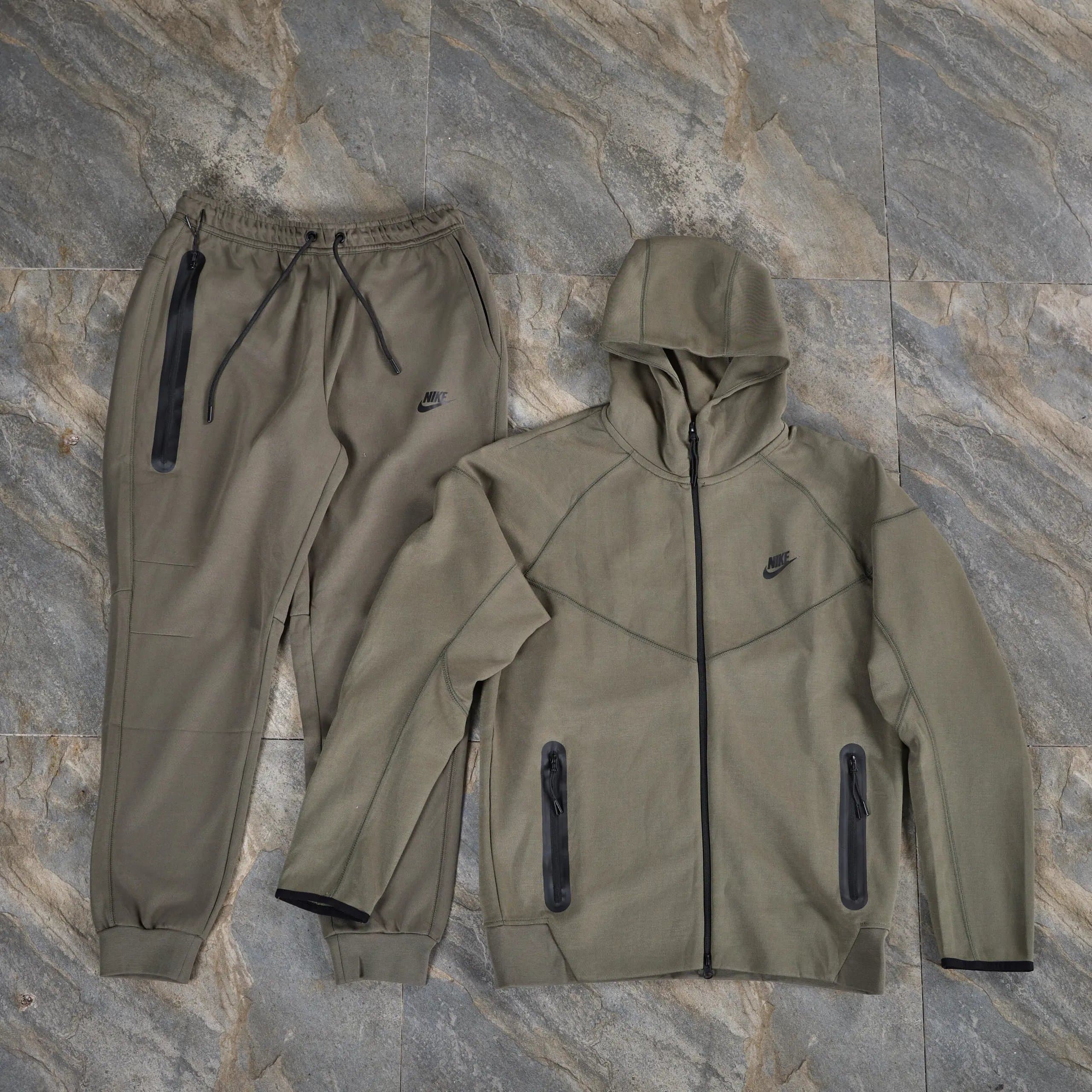 Nike Tech Fleece Hoodie Black/Heather Grey — 绿色套装