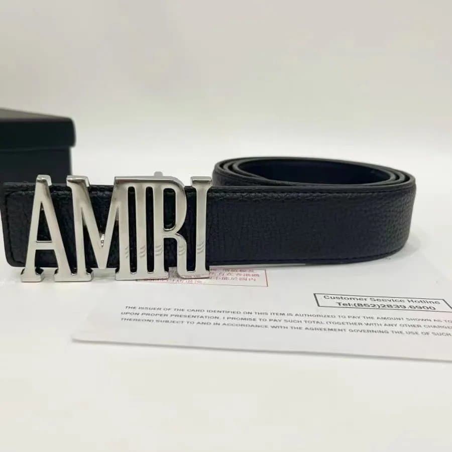 Amiri Logo Belt Black — 字母银扣平纹带身