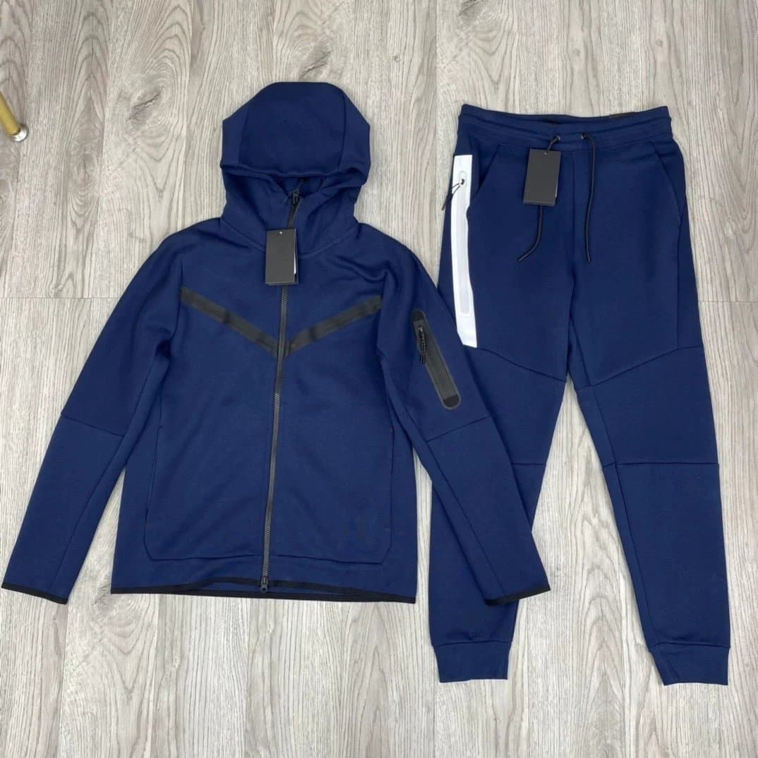 Nike Tech Fleece Hoodie and Joggers Deep Navy with Black and White Accents