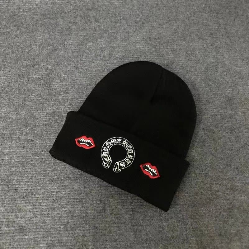 Chrome Hearts Beanie Lips & Cross Logo — 黑色双嘴唇