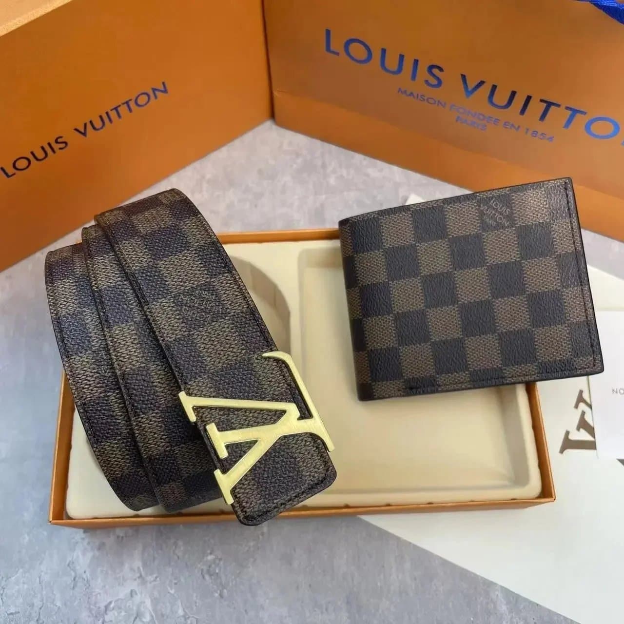 Louis Vuitton LV Monogram Canvas Wallet & Belt Set Monogram Eclipse — LV-11