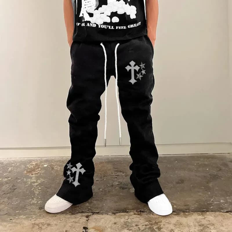 Chrome Hearts Cross Embroidered Sweatpants Silver Cross & Stars