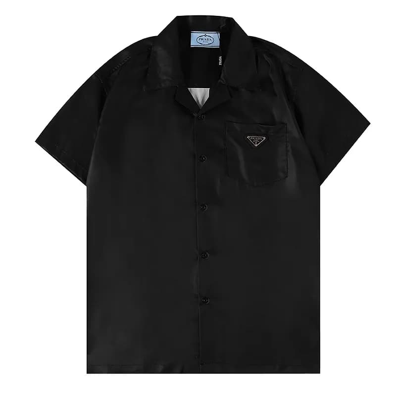 Prada Short-Sleeve Shirt Contrast Trim — Q17 black
