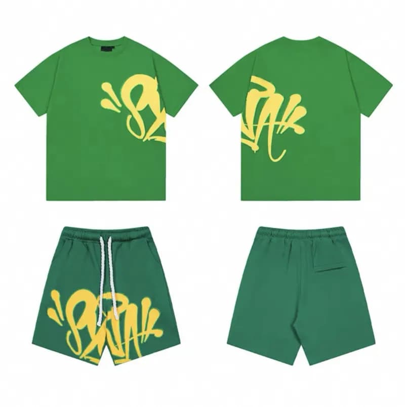 Supreme Hoodie and Shorts Set Graffiti Logo — 草绿色短袖套装