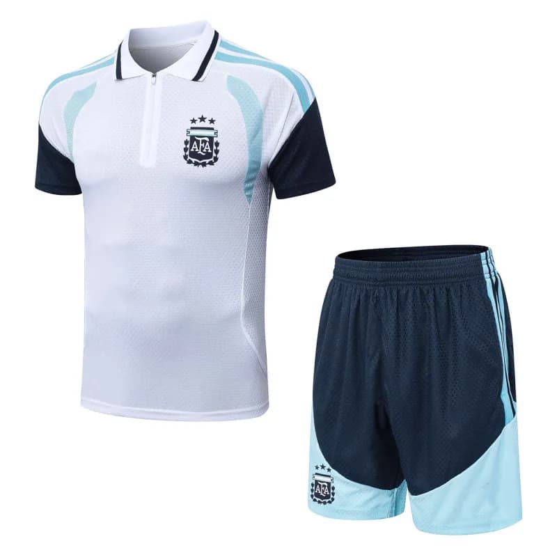 Adidas Argentina Training Set White/Navy/Blue — 2627 阿根廷白色半拉短袖POLO衫套装