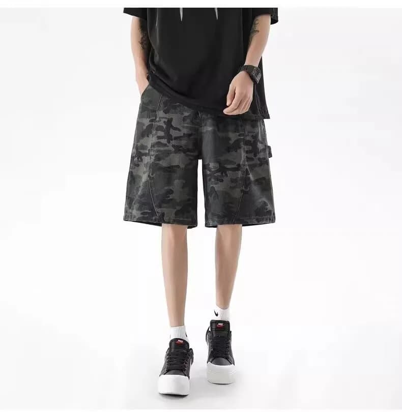 Givenchy Denim Shorts Floral-Print Acid Wash — 迷彩D19