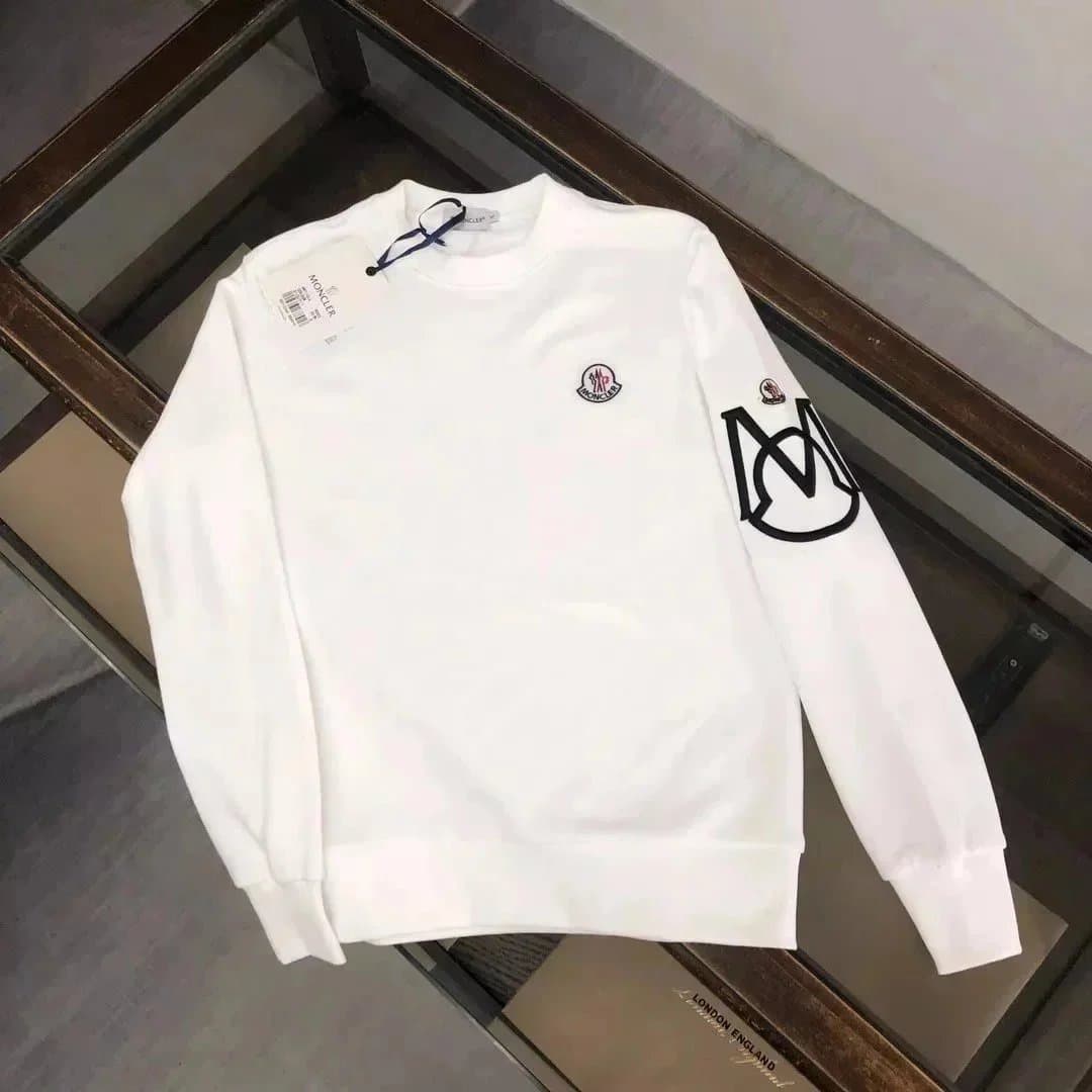 Moncler Crewneck Sweatshirt Logo Patch — E6-白色圆领加绒