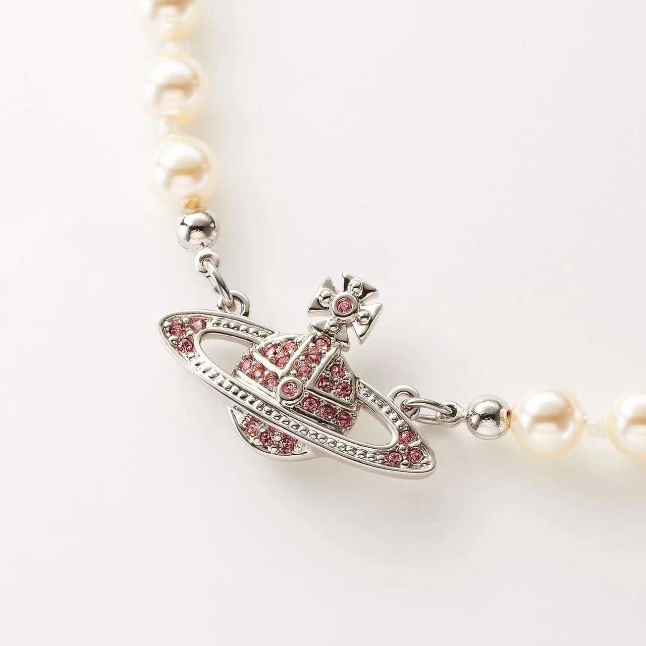 Vivienne Westwood Orb Necklace Pearl with Pink Crystals