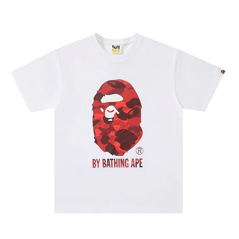 BAPE Ape Head Tee Plaid Ape Head — 迷彩字母猿人头白红