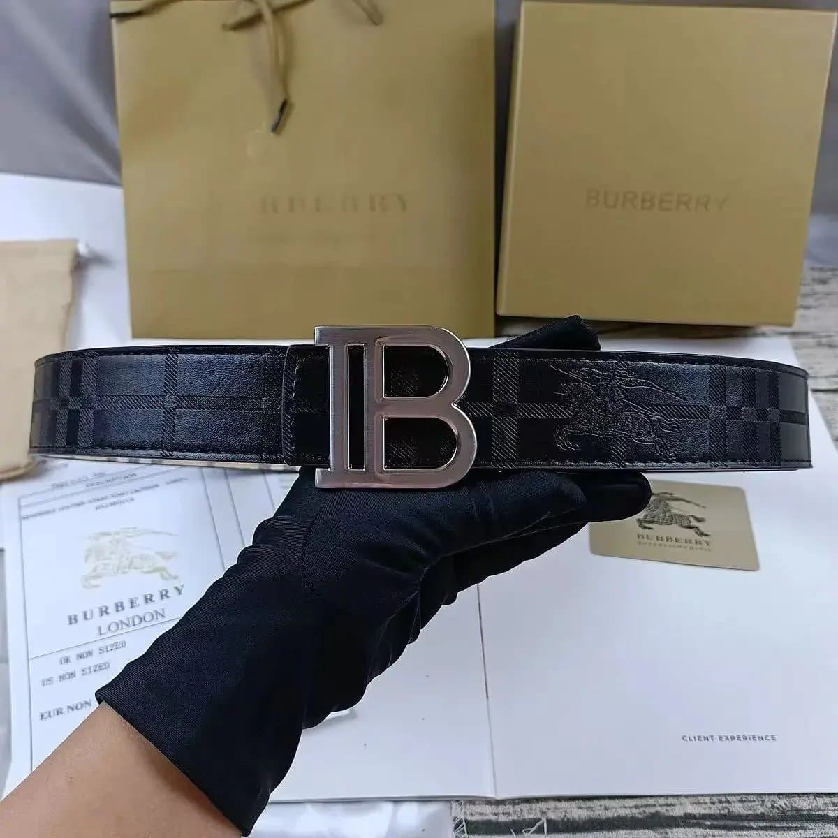 Burberry Classic Check Belt Large B Buckle