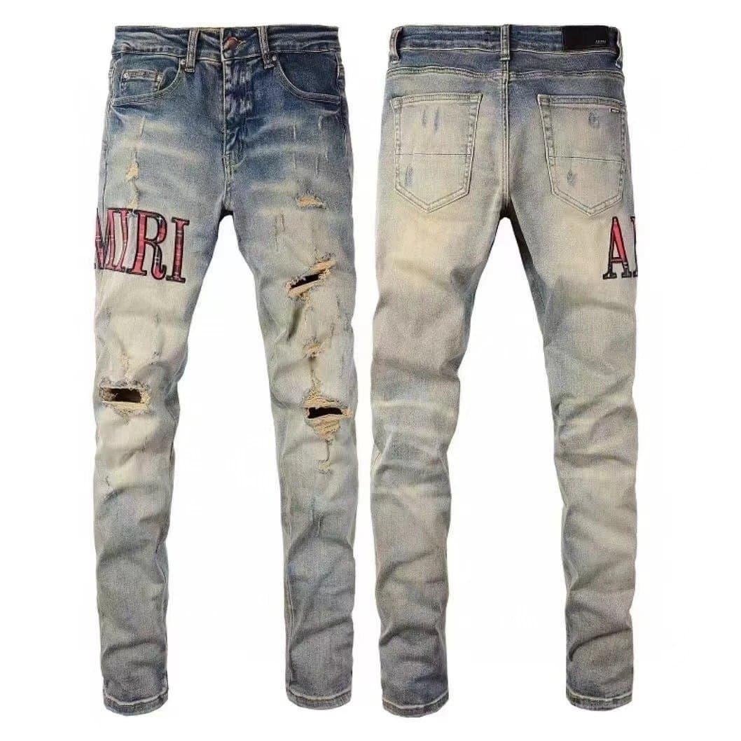 Amiri Distressed Slim Fit Jeans Custom Patchwork & Ripped — M49