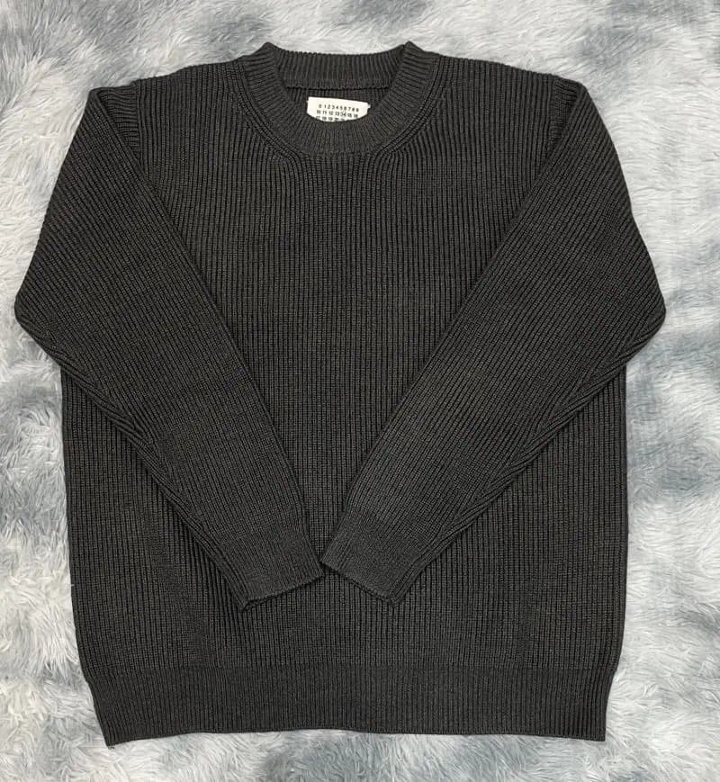 Maison Margiela Ribbed Crewneck Sweater Solid — 深灰色