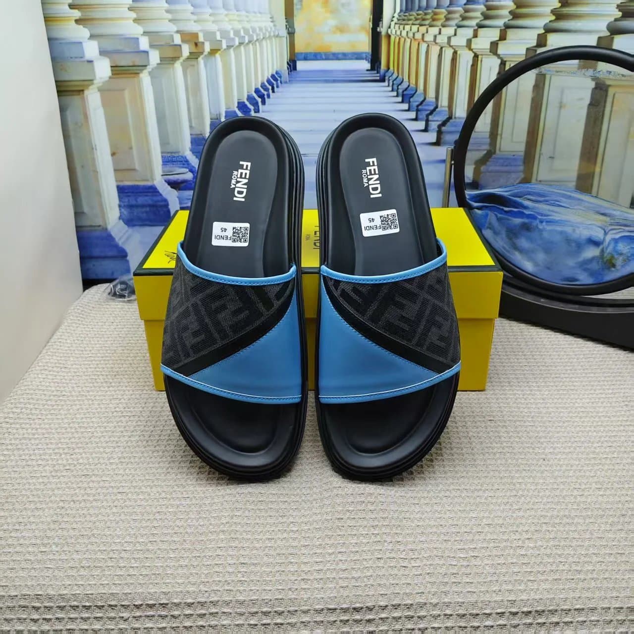 Fendi FF Slide Sandal Monogram Web — 蓝色